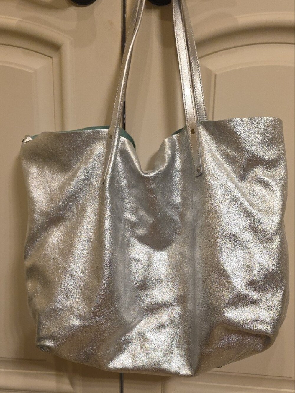 Tiffany & Co. Metallic Silver Tote with REVERSIBLE Tiffany Blue - Picture 3 of 13